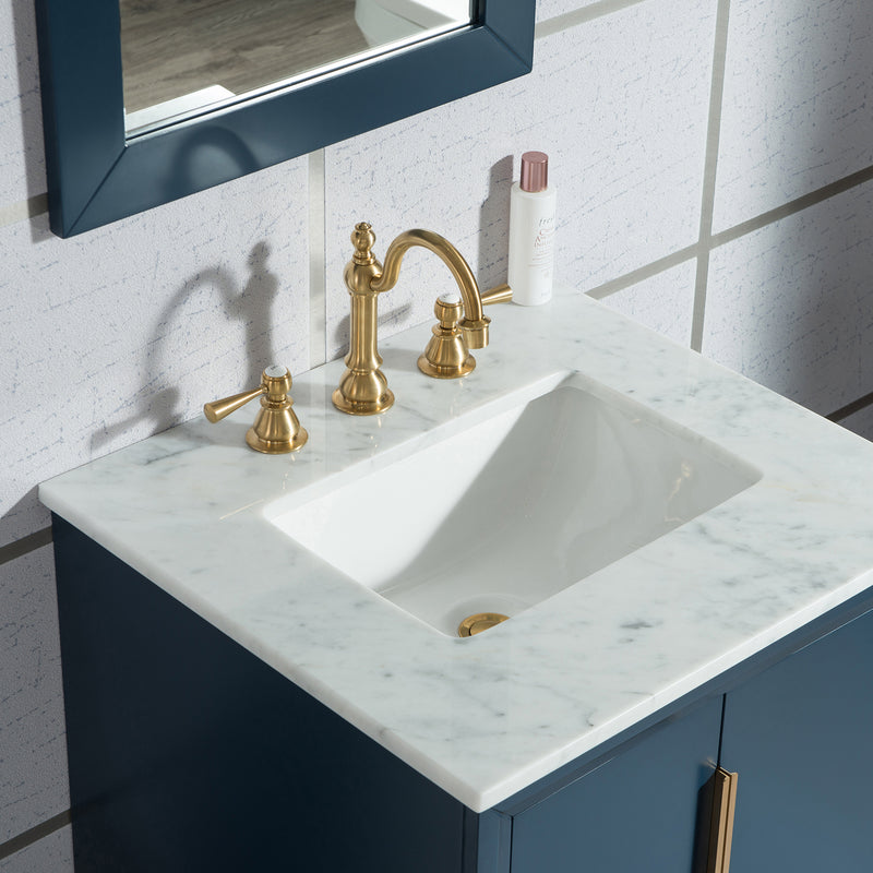 Water Creation Elizabeth 24" Single Sink Carrara White Marble Vanity In Monarch Blue with F2-0012-06-TL Lavatory Faucet EL24CW06MB-000TL1206