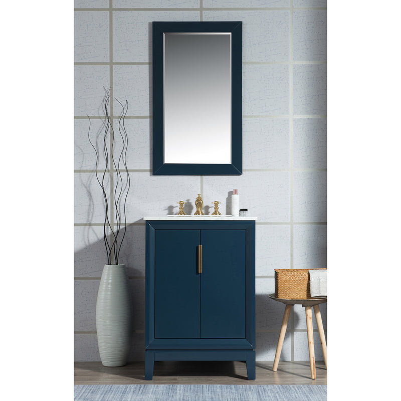 Water Creation Elizabeth 24" Single Sink Carrara White Marble Vanity In Monarch Blue with Matching Mirror and F2-0013-06-FX Lavatory Faucet EL24CW06MB-R21FX1306