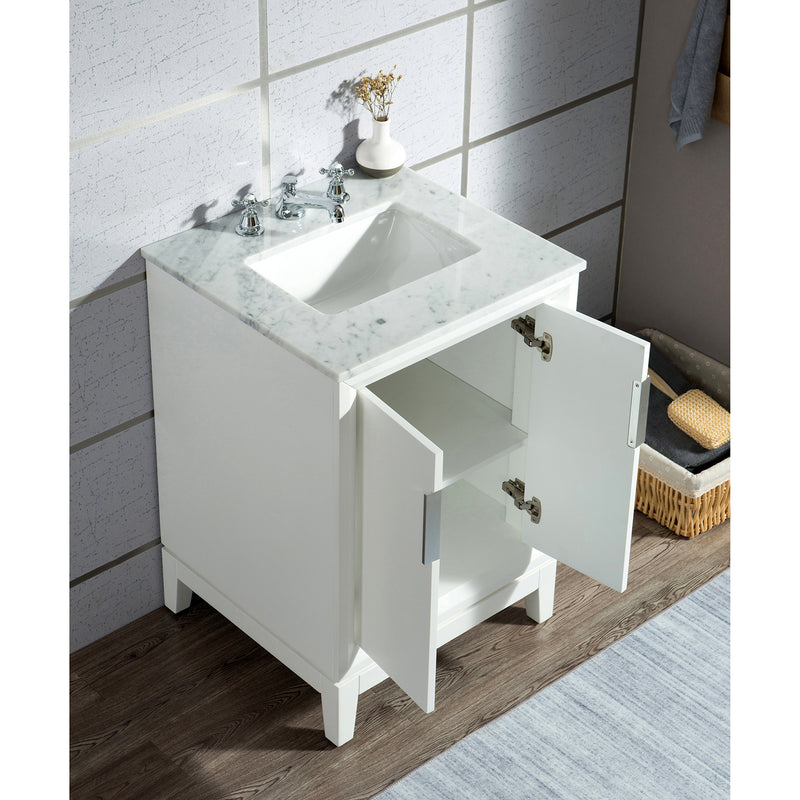 Water Creation Elizabeth 24" Single Sink Carrara White Marble Vanity In Pure White with Matching Mirror EL24CW01PW-R21000000