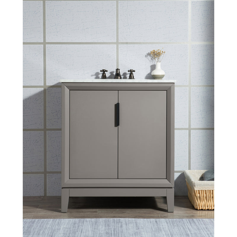 Water Creation Elizabeth 30" Single Sink Carrara White Marble Vanity In Cashmere Gray with F2-0009-03-BX Lavatory Faucet EL30CW03CG-000BX0903