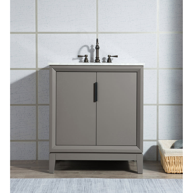 Water Creation Elizabeth 30" Single Sink Carrara White Marble Vanity In Cashmere Gray with Matching Mirror and F2-0012-03-TL Lavatory Faucet EL30CW03CG-R21TL1203