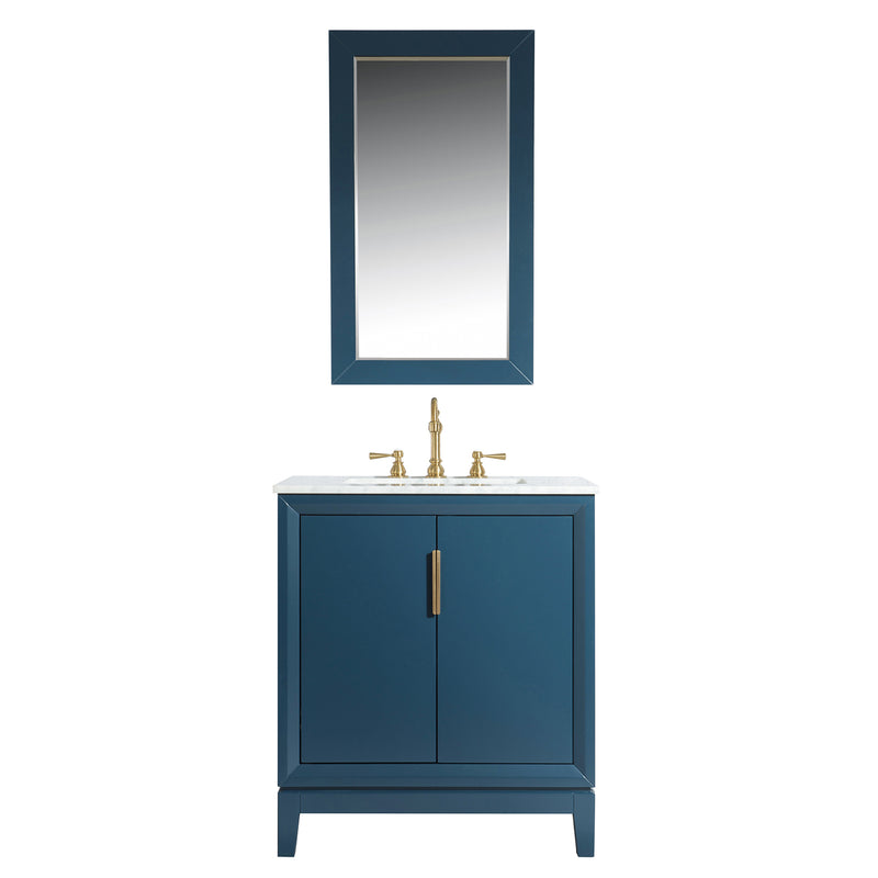 Water Creation Elizabeth 30" Single Sink Carrara White Marble Vanity In Monarch Blue with F2-0012-06-TL Lavatory Faucet EL30CW06MB-000TL1206