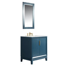 Water Creation Elizabeth 30" Single Sink Carrara White Marble Vanity In Monarch Blue with Matching Mirror and F2-0013-06-FX Lavatory Faucet EL30CW06MB-R21FX1306