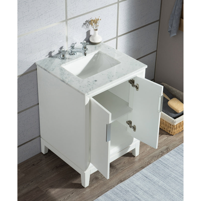 Water Creation Elizabeth 30" Single Sink Carrara White Marble Vanity In Pure White EL30CW01PW-000000000