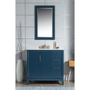 Water Creation Elizabeth 36" Single Sink Carrara White Marble Vanity In Monarch Blue with Matching Mirror and F2-0013-06-FX Lavatory Faucet EL36CW06MB-R21FX1306