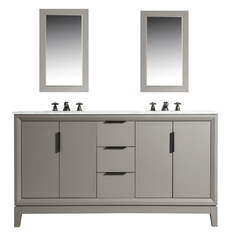 Water Creation Elizabeth 60" Double Sink Carrara White Marble Vanity In Cashmere Gray with F2-0009-03-BX Lavatory Faucet EL60CW03CG-000BX0903