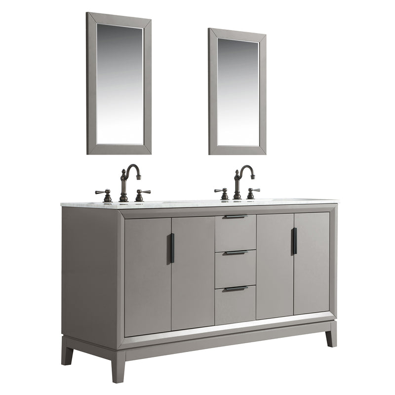 Water Creation Elizabeth 60" Double Sink Carrara White Marble Vanity In Cashmere Gray with F2-0012-03-TL Lavatory Faucet EL60CW03CG-000TL1203