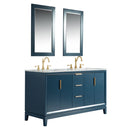 Water Creation Elizabeth 60" Double Sink Carrara White Marble Vanity In Monarch Blue with F2-0012-06-TL Lavatory Faucet EL60CW06MB-000TL1206