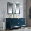 Water Creation Elizabeth 60" Double Sink Carrara White Marble Vanity In Monarch Blue EL60CW06MB-000000000