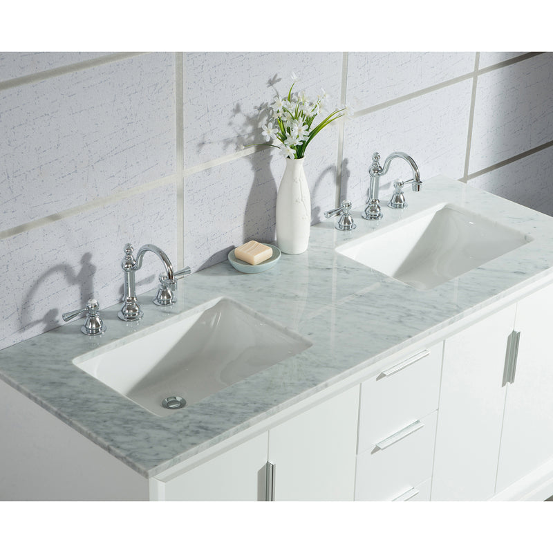 Water Creation Elizabeth 60" Double Sink Carrara White Marble Vanity In Pure White with Matching Mirror and F2-0012-01-TL Lavatory Faucet EL60CW01PW-R21TL1201