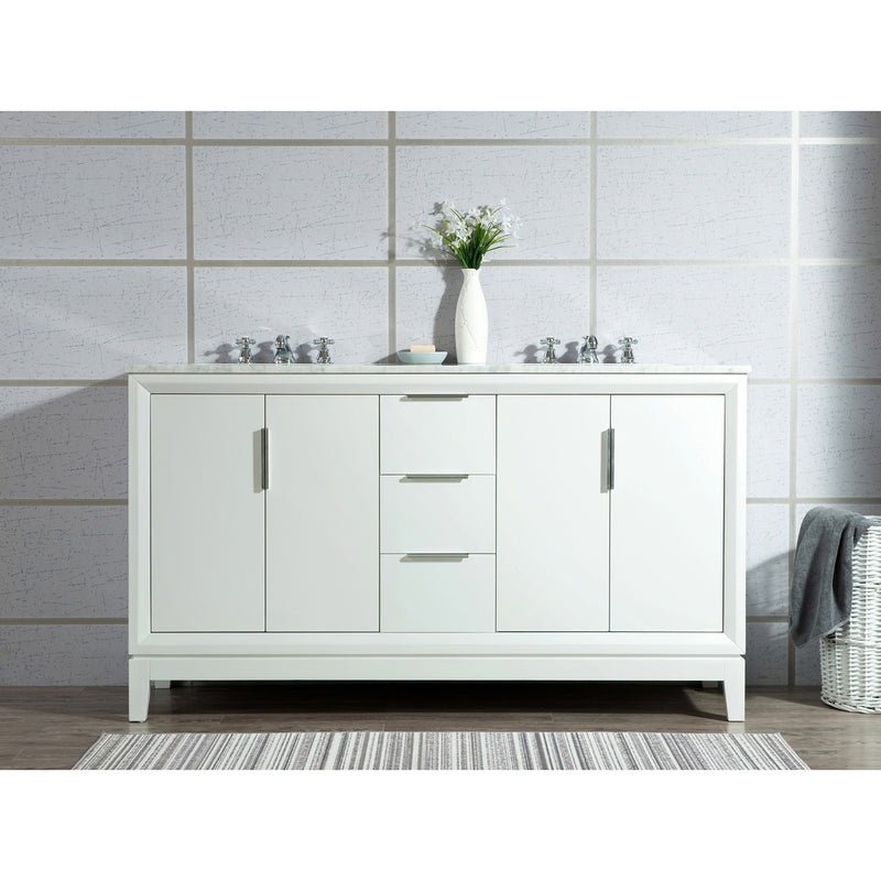 Water Creation Elizabeth 60" Double Sink Carrara White Marble Vanity In Pure White with Matching Mirror and F2-0009-01-BX Lavatory Faucet EL60CW01PW-R21BX0901