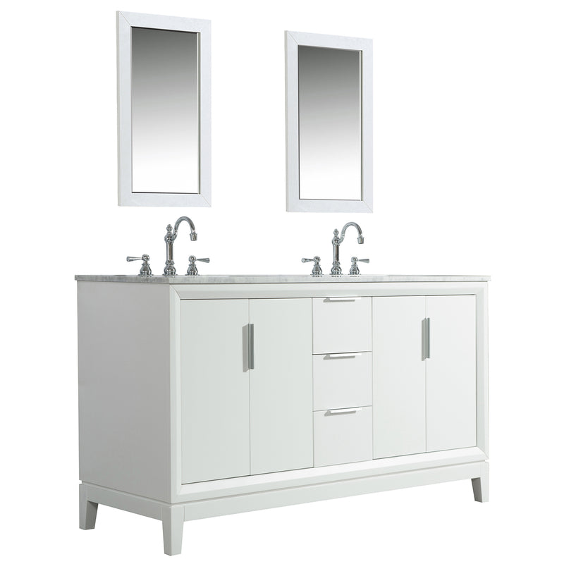 Water Creation Elizabeth 60" Double Sink Carrara White Marble Vanity In Pure White with F2-0012-01-TL Lavatory Faucet EL60CW01PW-000TL1201