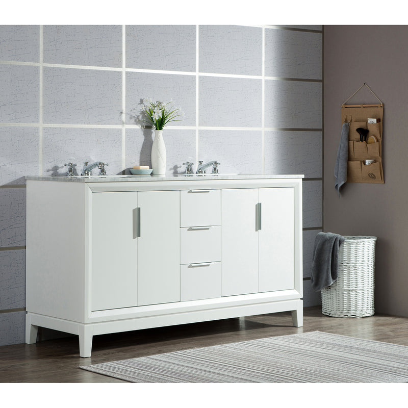 Water Creation Elizabeth 60" Double Sink Carrara White Marble Vanity In Pure White with Matching Mirror EL60CW01PW-R21000000