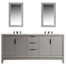 Water Creation Elizabeth 72" Double Sink Carrara White Marble Vanity In Cashmere Gray with Matching Mirror and F2-0009-03-BX Lavatory Faucet EL72CW03CG-R21BX0903