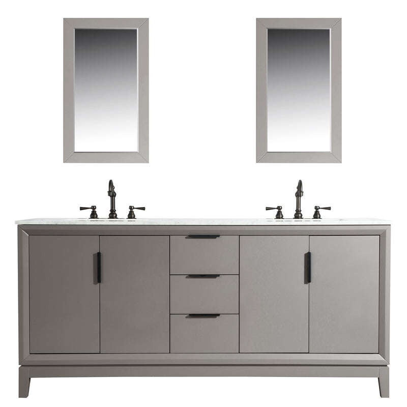 Water Creation Elizabeth 72" Double Sink Carrara White Marble Vanity In Cashmere Gray with F2-0012-03-TL Lavatory Faucet EL72CW03CG-000TL1203