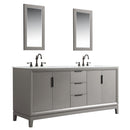 Water Creation Elizabeth 72" Double Sink Carrara White Marble Vanity In Cashmere Gray with Matching Mirror and F2-0012-03-TL Lavatory Faucet EL72CW03CG-R21TL1203