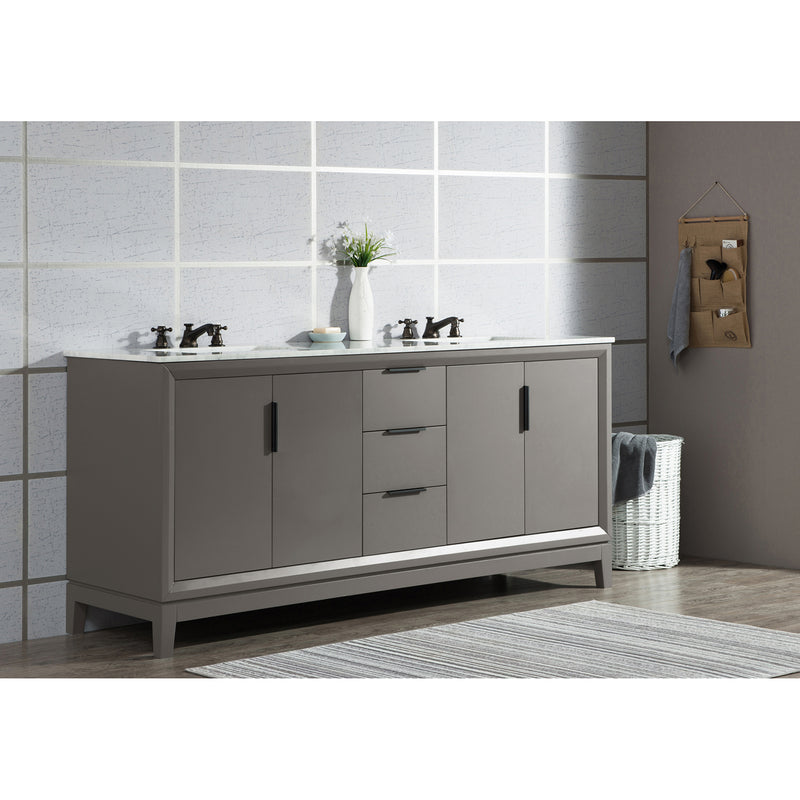 Water Creation Elizabeth 72" Double Sink Carrara White Marble Vanity In Cashmere Gray with Matching Mirror and F2-0009-03-BX Lavatory Faucet EL72CW03CG-R21BX0903