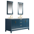 Water Creation Elizabeth 72" Double Sink Carrara White Marble Vanity In Monarch Blue with Matching Mirror EL72CW06MB-R21000000