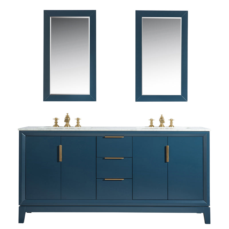 Water Creation Elizabeth 72" Double Sink Carrara White Marble Vanity In Monarch Blue with F2-0013-06-FX Lavatory Faucet EL72CW06MB-000FX1306