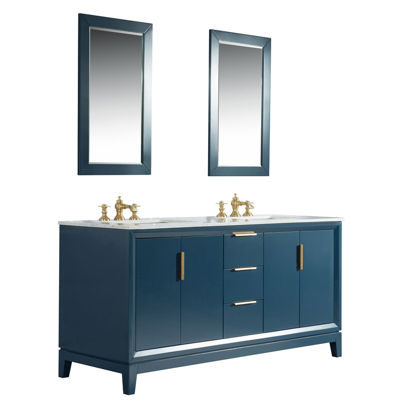 Water Creation Elizabeth 72" Double Sink Carrara White Marble Vanity In Monarch Blue with Matching Mirror and F2-0013-06-FX Lavatory Faucet EL72CW06MB-R21FX1306