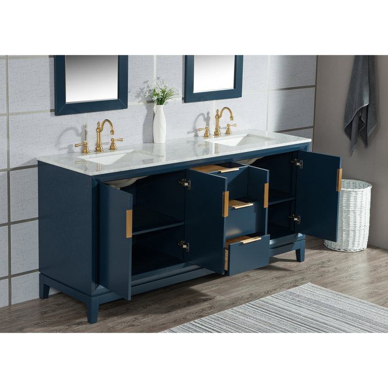 Water Creation Elizabeth 72" Double Sink Carrara White Marble Vanity In Monarch Blue EL72CW06MB-000000000