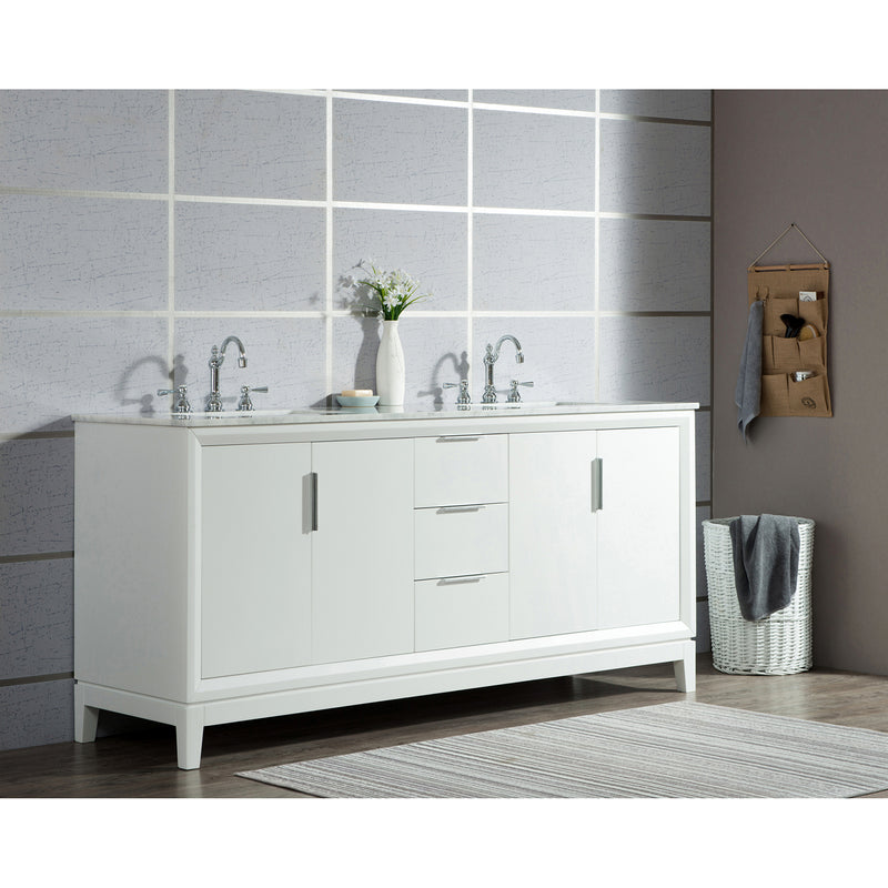 Water Creation Elizabeth 72" Double Sink Carrara White Marble Vanity In Pure White with F2-0012-01-TL Lavatory Faucet EL72CW01PW-000TL1201