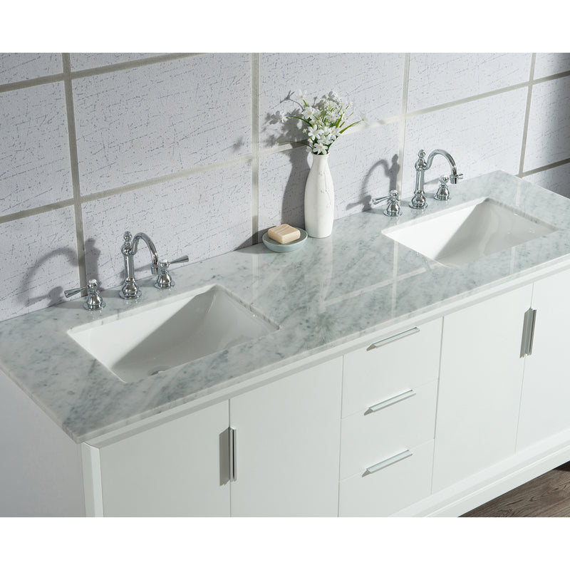 Water Creation Elizabeth 72" Double Sink Carrara White Marble Vanity In Pure White with F2-0012-01-TL Lavatory Faucet EL72CW01PW-000TL1201