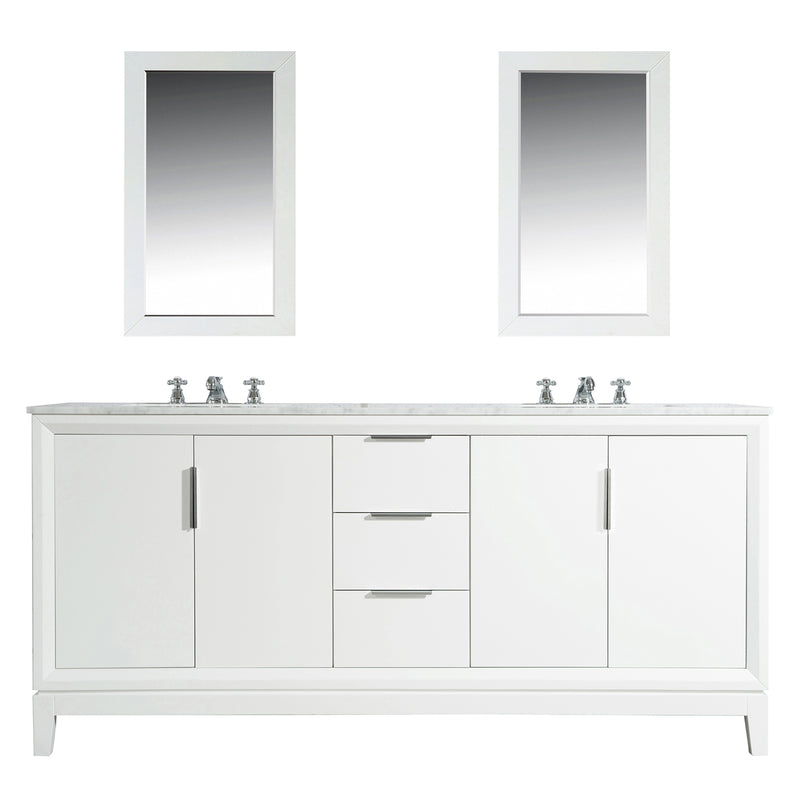 Water Creation Elizabeth 72" Double Sink Carrara White Marble Vanity In Pure White with Matching Mirror and F2-0009-01-BX Lavatory Faucet EL72CW01PW-R21BX0901