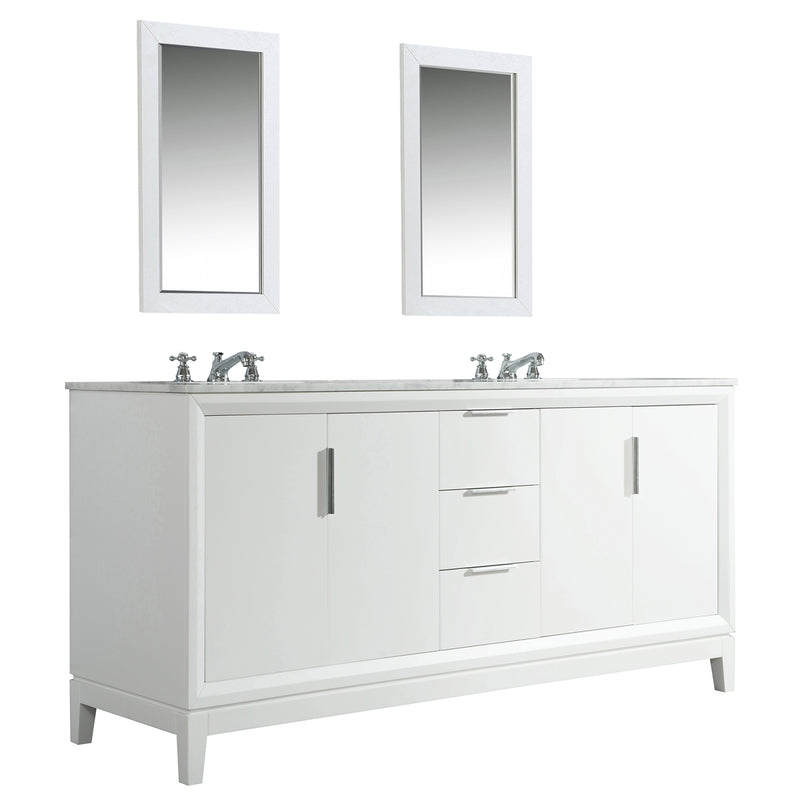 Water Creation Elizabeth 72" Double Sink Carrara White Marble Vanity In Pure White with F2-0009-01-BX Lavatory Faucet EL72CW01PW-000BX0901