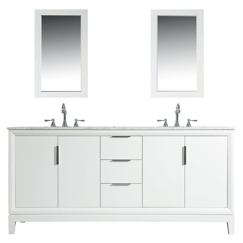 Water Creation Elizabeth 72" Double Sink Carrara White Marble Vanity In Pure White with F2-0012-01-TL Lavatory Faucet EL72CW01PW-000TL1201