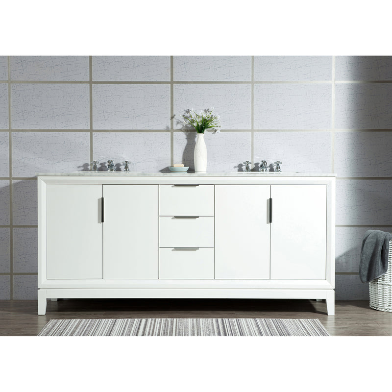 Water Creation Elizabeth 72" Double Sink Carrara White Marble Vanity In Pure White EL72CW01PW-000000000