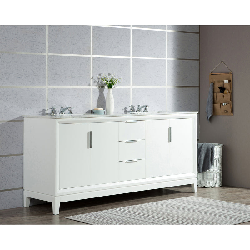 Water Creation Elizabeth 72" Double Sink Carrara White Marble Vanity In Pure White EL72CW01PW-000000000