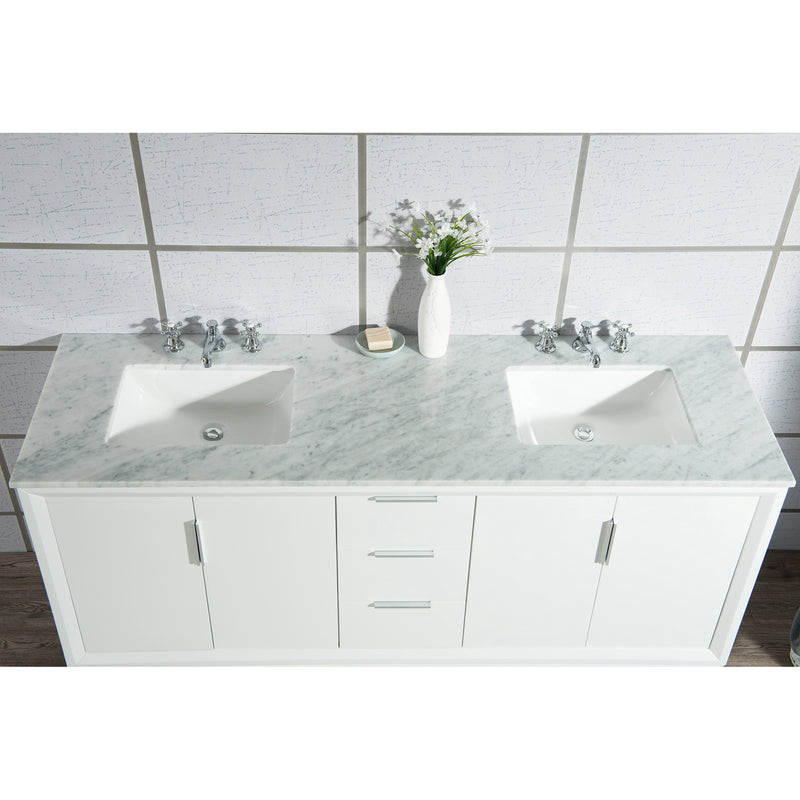 Water Creation Elizabeth 72" Double Sink Carrara White Marble Vanity In Pure White with Matching Mirror EL72CW01PW-R21000000