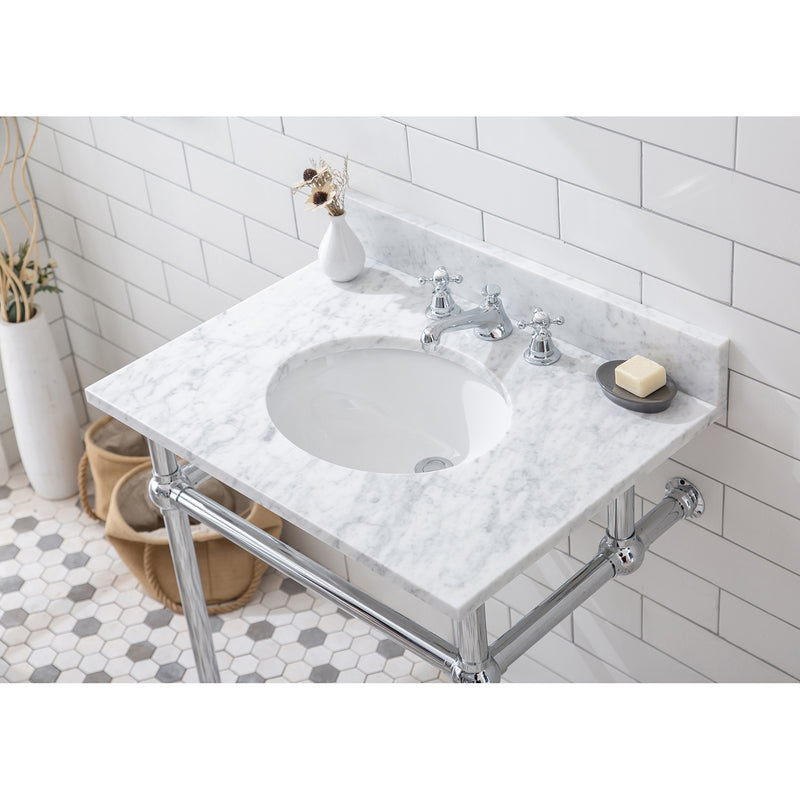 Water Creation Embassy 30" Wide Single Wash Stand P-Trap Counter Top with Basin and F2-0009 Faucet included In Chrome Finish EB30D-0109