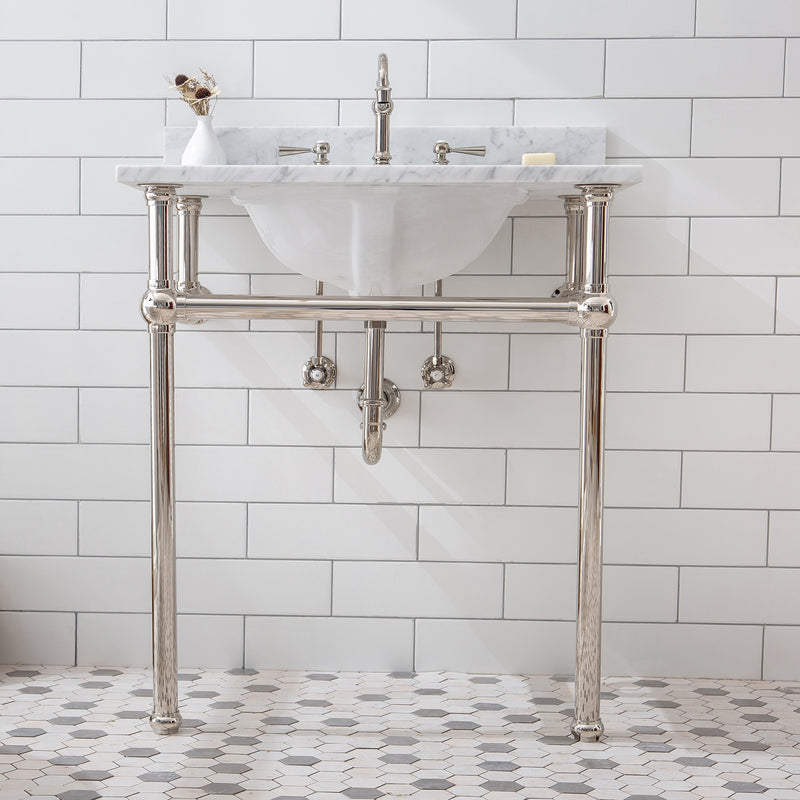 Water Creation Embassy 30" Wide Single Wash Stand P-Trap Counter Top with Basin and F2-0012 Faucet included In Polished Nickel PVD Finish EB30D-0512