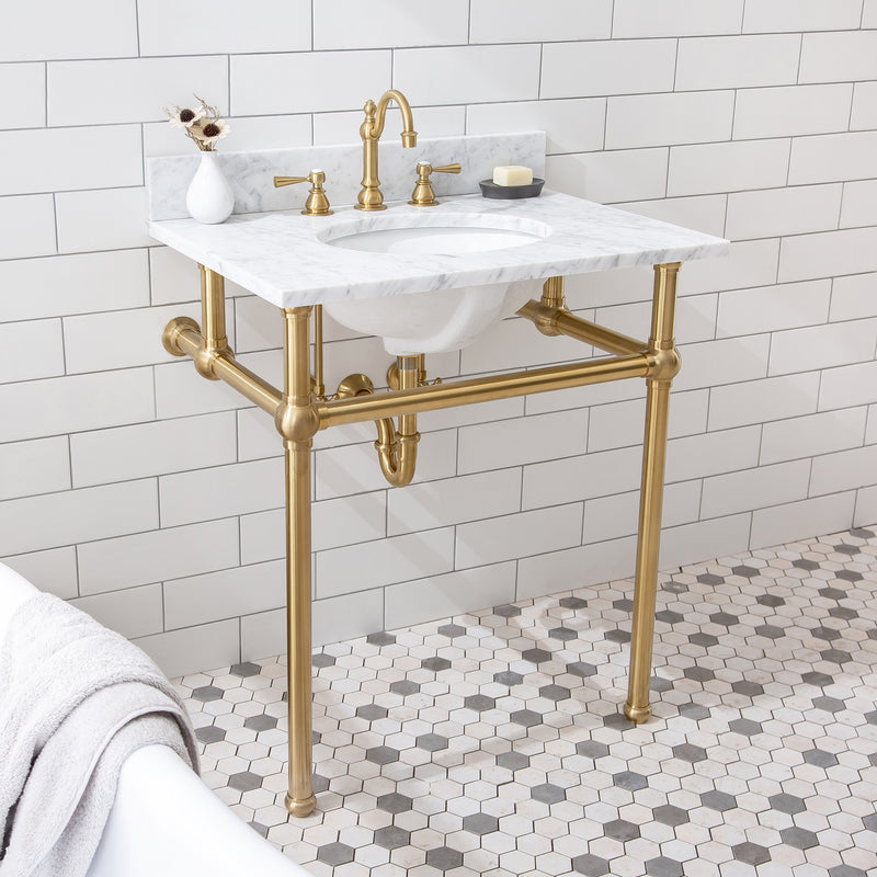 Water Creation Embassy 30" Wide Single Wash Stand P-Trap Counter Top with Basin and F2-0012 Faucet included In Satin Gold Finish EB30D-0612