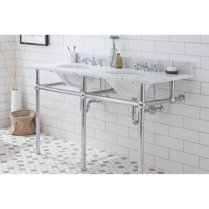 Water Creation Embassy 60" Wide Double Wash Stand P-Trap Counter Top with Basin and F2-0009 Faucet included In Chrome Finish EB60D-0109