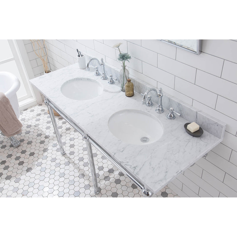 Water Creation Embassy 60" Wide Double Wash Stand P-Trap Counter Top with Basin and F2-0012 Faucet included In Chrome Finish EB60D-0112