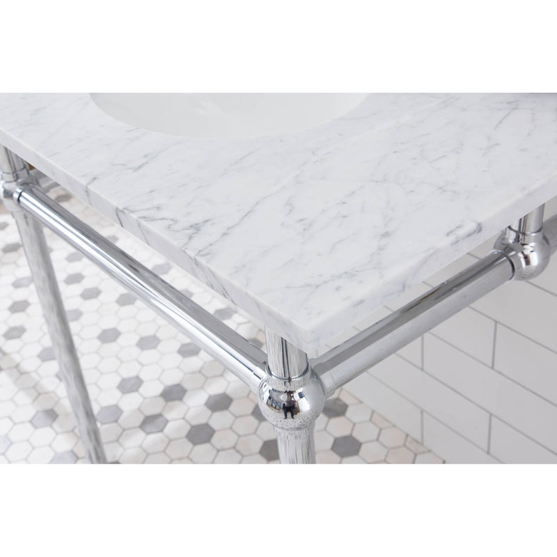 Water Creation Embassy 60" Wide Double Wash Stand P-Trap Counter Top with Basin and F2-0013 Faucet included In Chrome Finish EB60D-0113