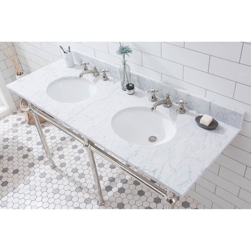 Water Creation Embassy 60" Wide Double Wash Stand P-Trap and Counter Top with Basin included In Polished Nickel PVD Finish EB60C-0500