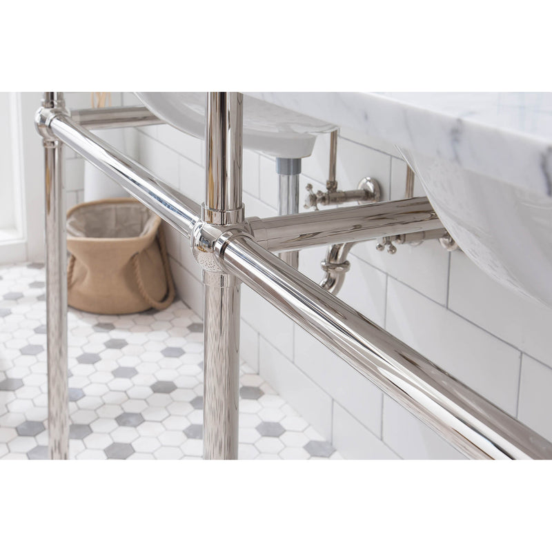 Water Creation Embassy 60" Wide Double Wash Stand P-Trap Counter Top with Basin and F2-0009 Faucet included In Polished Nickel PVD Finish EB60D-0509