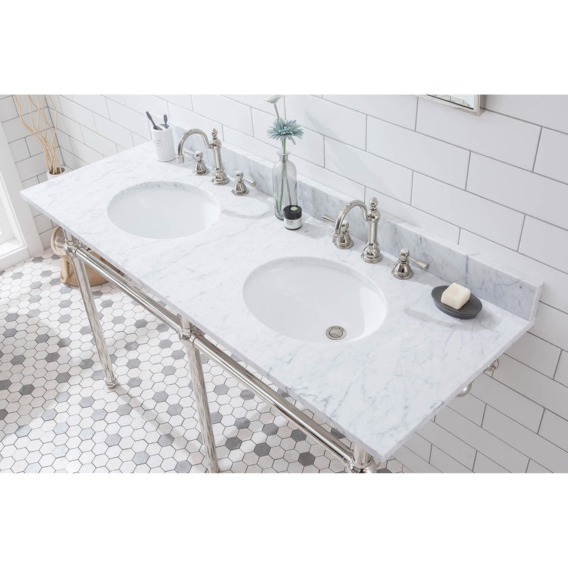 Water Creation Embassy 60" Wide Double Wash Stand P-Trap Counter Top with Basin and F2-0012 Faucet included In Polished Nickel PVD Finish EB60D-0512