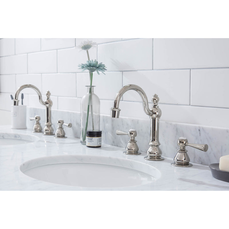 Water Creation Embassy 60" Wide Double Wash Stand P-Trap Counter Top with Basin and F2-0012 Faucet included In Polished Nickel PVD Finish EB60D-0512