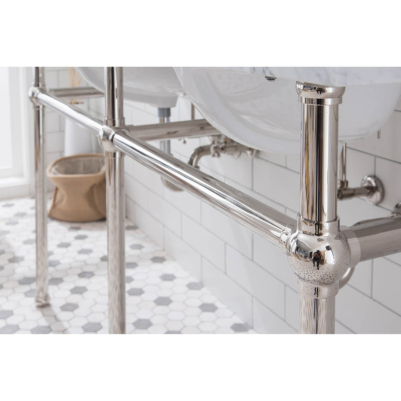 Water Creation Embassy 60" Wide Double Wash Stand P-Trap Counter Top with Basin and F2-0012 Faucet included In Polished Nickel PVD Finish EB60D-0512