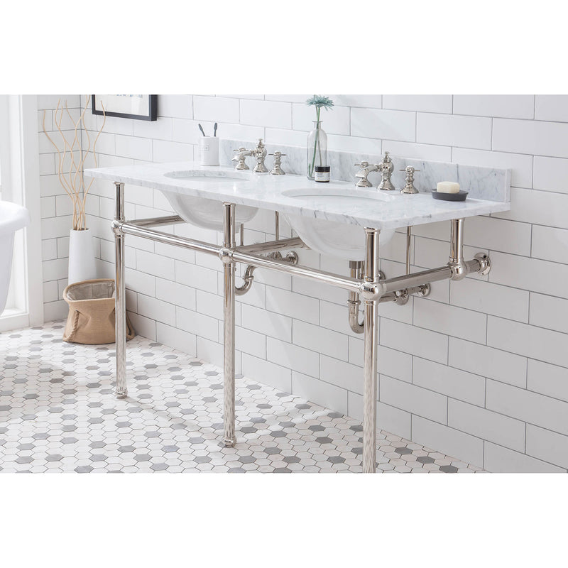 Water Creation Embassy 60" Wide Double Wash Stand P-Trap Counter Top with Basin and F2-0013 Faucet included In Polished Nickel PVD Finish EB60D-0513