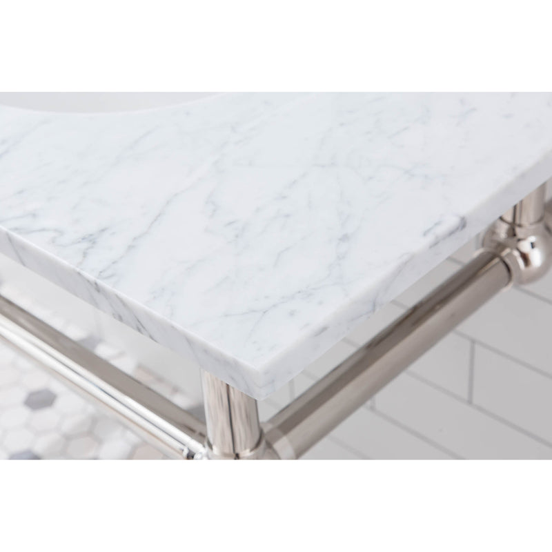 Water Creation Embassy 60" Wide Double Wash Stand P-Trap Counter Top with Basin F2-0013 Faucet and Mirror included In Polished Nickel PVD Finish EB60E-0513