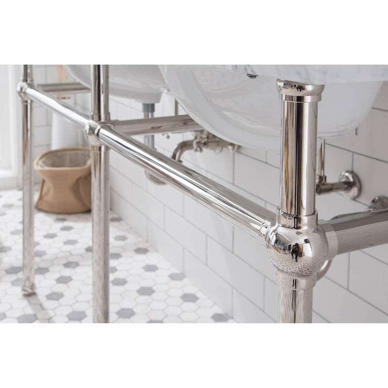 Water Creation Embassy 60" Wide Double Wash Stand P-Trap Counter Top with Basin F2-0013 Faucet and Mirror included In Polished Nickel PVD Finish EB60E-0513