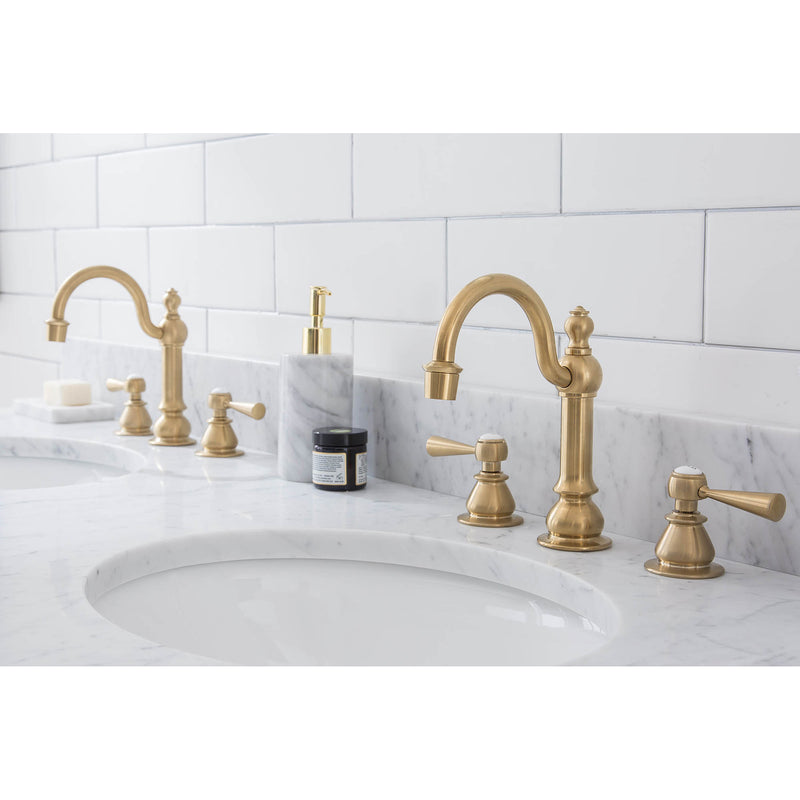 Water Creation Embassy 60" Wide Double Wash Stand P-Trap and Counter Top with Basin included In Satin Gold Finish EB60C-0600