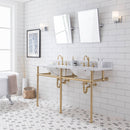 Water Creation Embassy 60" Wide Double Wash Stand P-Trap Counter Top with Basin and F2-0012 Faucet included In Satin Gold Finish EB60D-0612