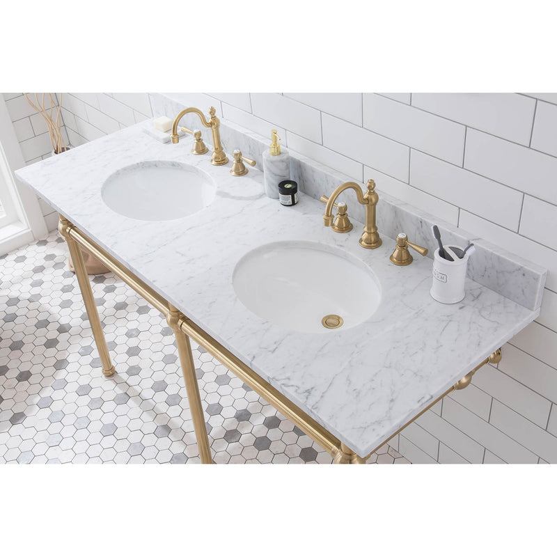 Water Creation Embassy 60" Wide Double Wash Stand P-Trap and Counter Top with Basin included In Satin Gold Finish EB60C-0600